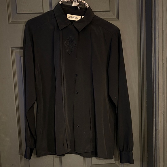 Yves St. Clair Tops - Yves St. Clair Black Dress Shirt with Embroidery